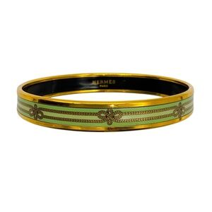 HERMES LIGHT GREEN NARROW PRINTED ROPE ENAMEL BRACELET